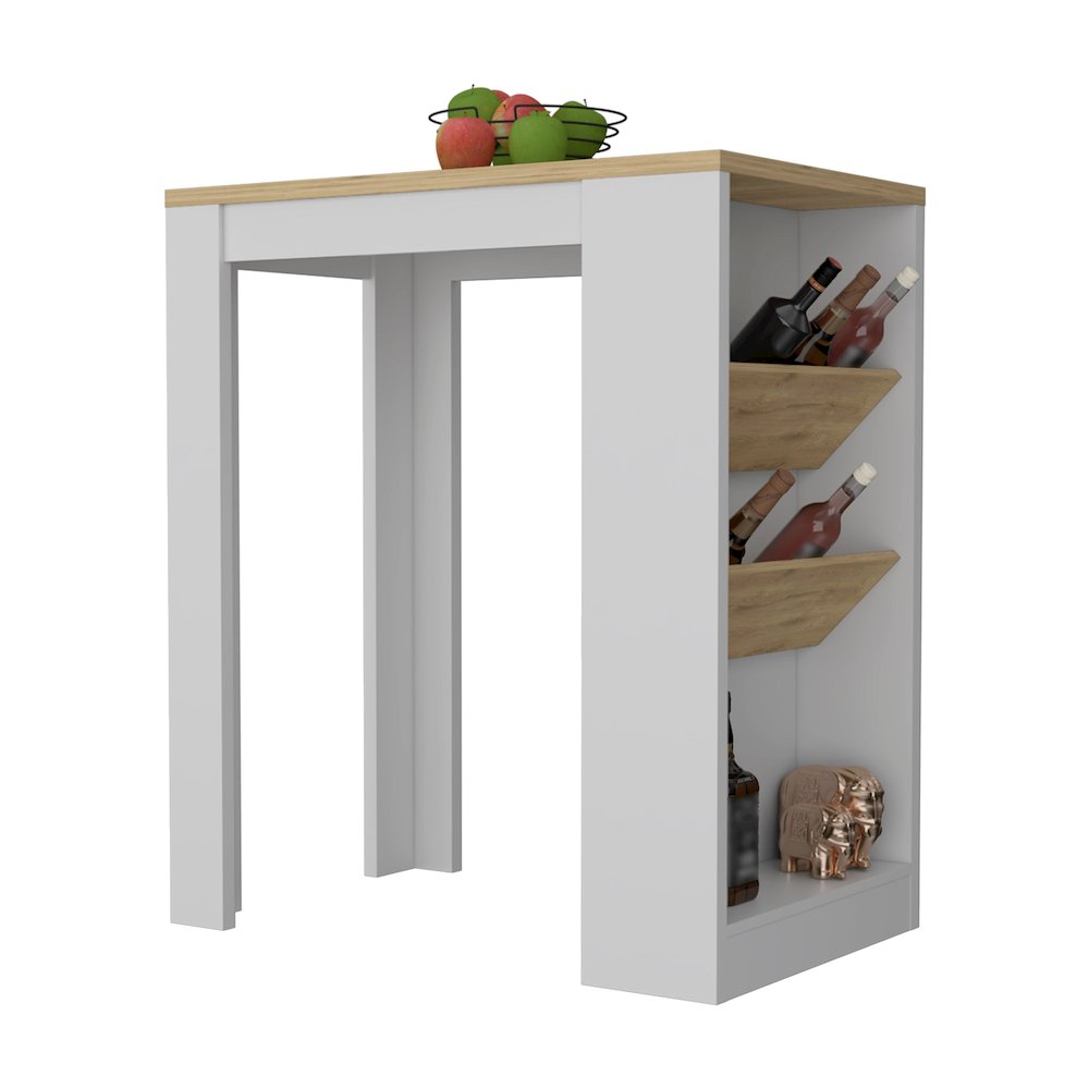 Wine Storage Pedestal Kitchen Island White and Macadamia