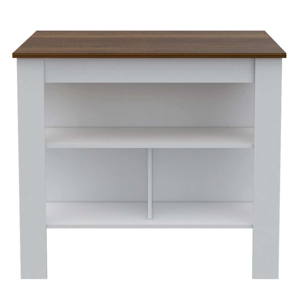 9-Shelf 2-Door 2-piece Kitchen Set, Kitchen Island and Pantry White and Walnut