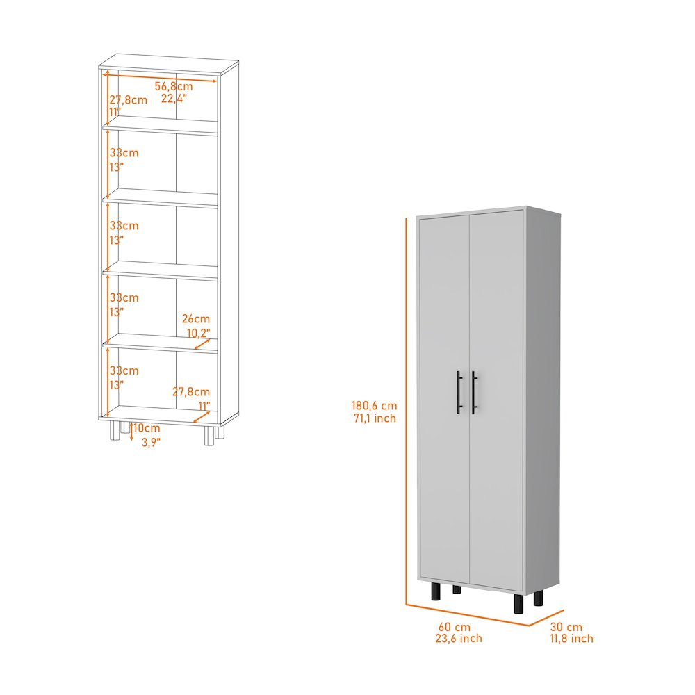 2-Door 5-Shelf Kitchen Pantry White