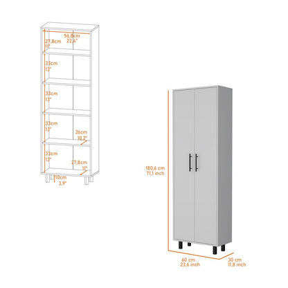 2-Door 5-Shelf Kitchen Pantry White