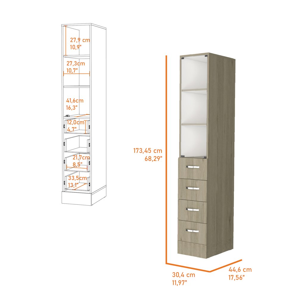 4-Drawer 3-Shelf Linen Cabinet Light Pine