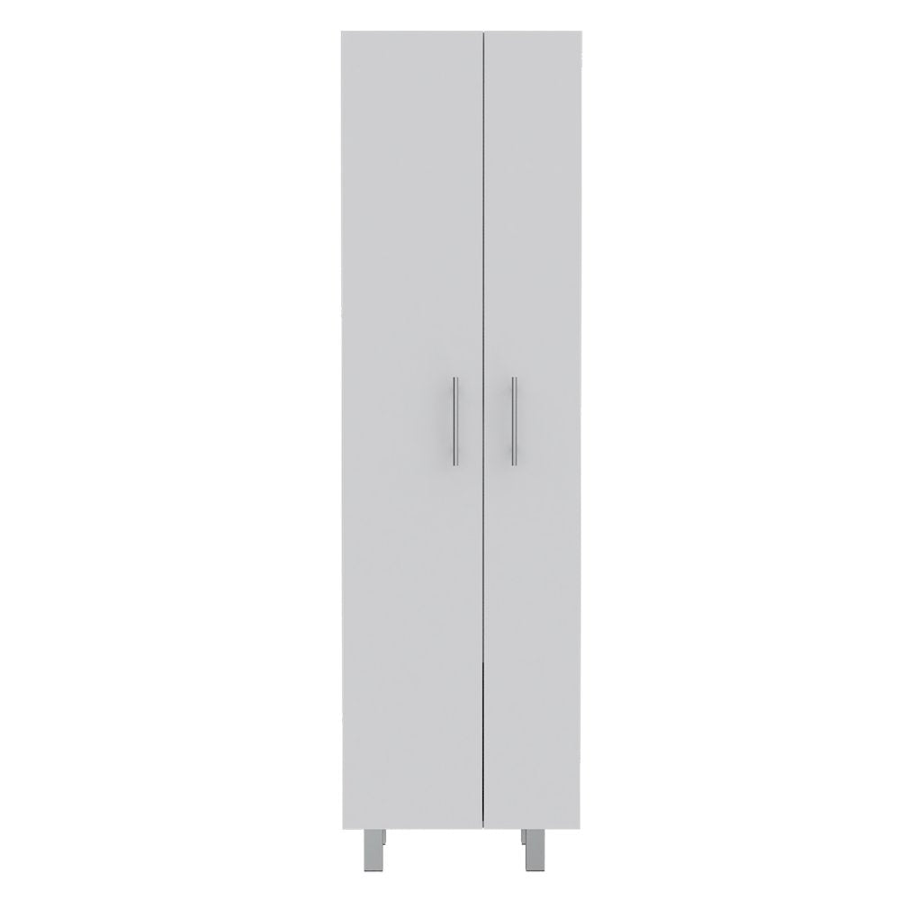 9-Shelf 2-Door 2-piece Kitchen Set, Kitchen Island and Pantry White and Walnut