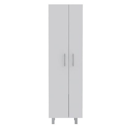 9-Shelf 2-Door 2-piece Kitchen Set, Kitchen Island and Pantry White and Walnut