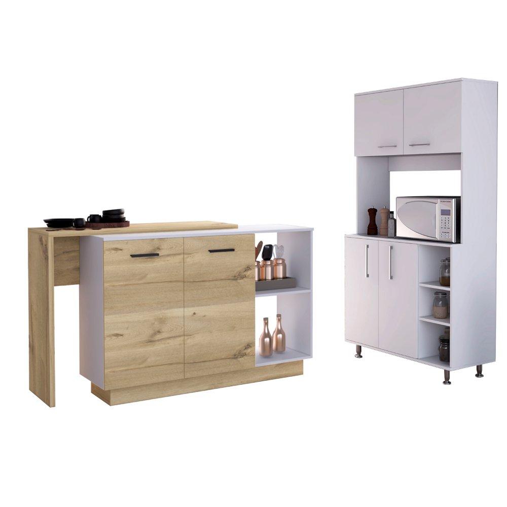 6-Shelf 6-Door 2-piece Kitchen Set, Kitchen Island and Pantry Cabinet