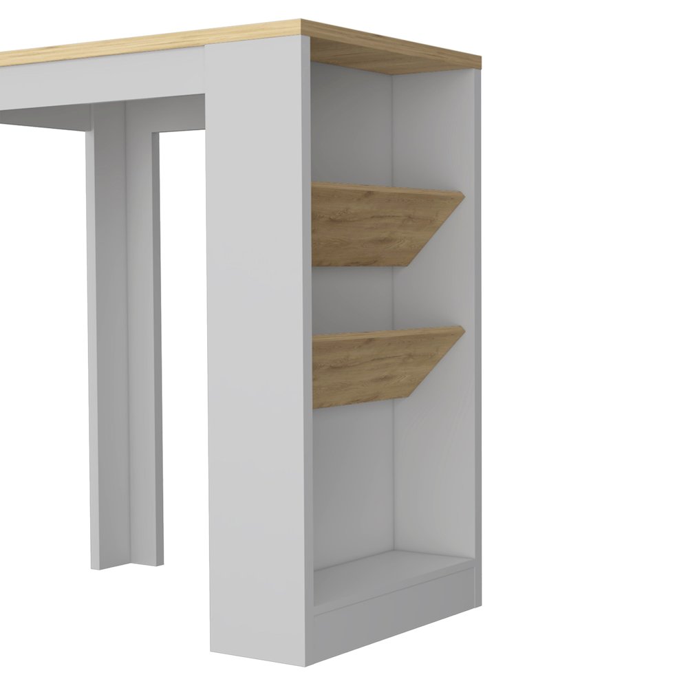 Wine Storage Pedestal Kitchen Island White and Macadamia