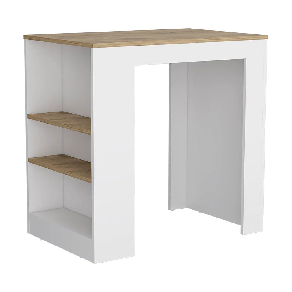 Kitchen Island with Storage Base in White and Macadamia