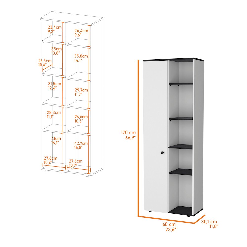 White and Black 1-Door Multistorage Kitchen Pantry