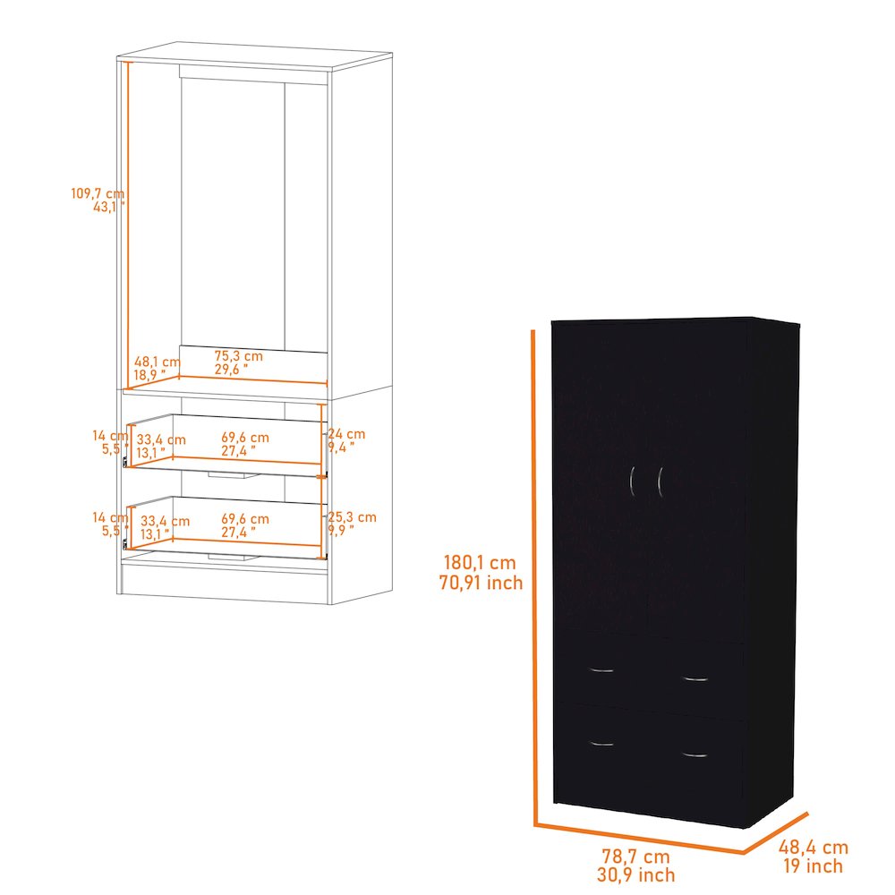 Black 2-Drawer Wardrobe