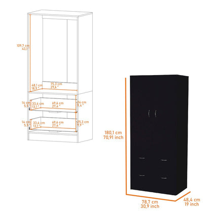 Black 2-Drawer Wardrobe