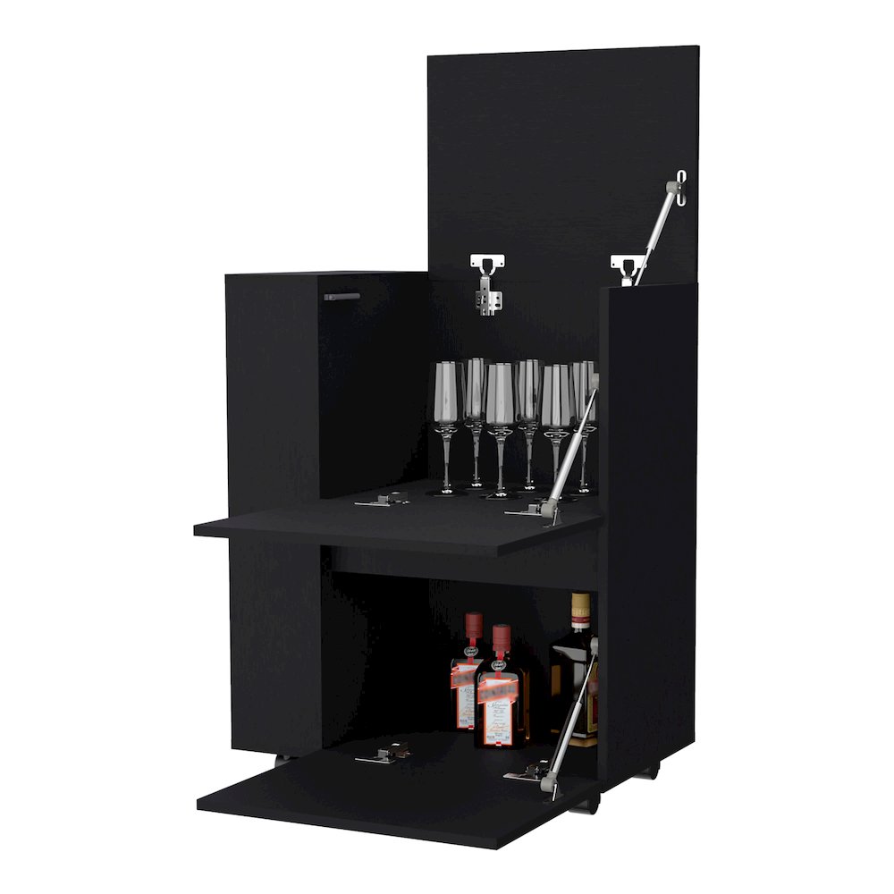 Black 2-Cabinet Bar Cart