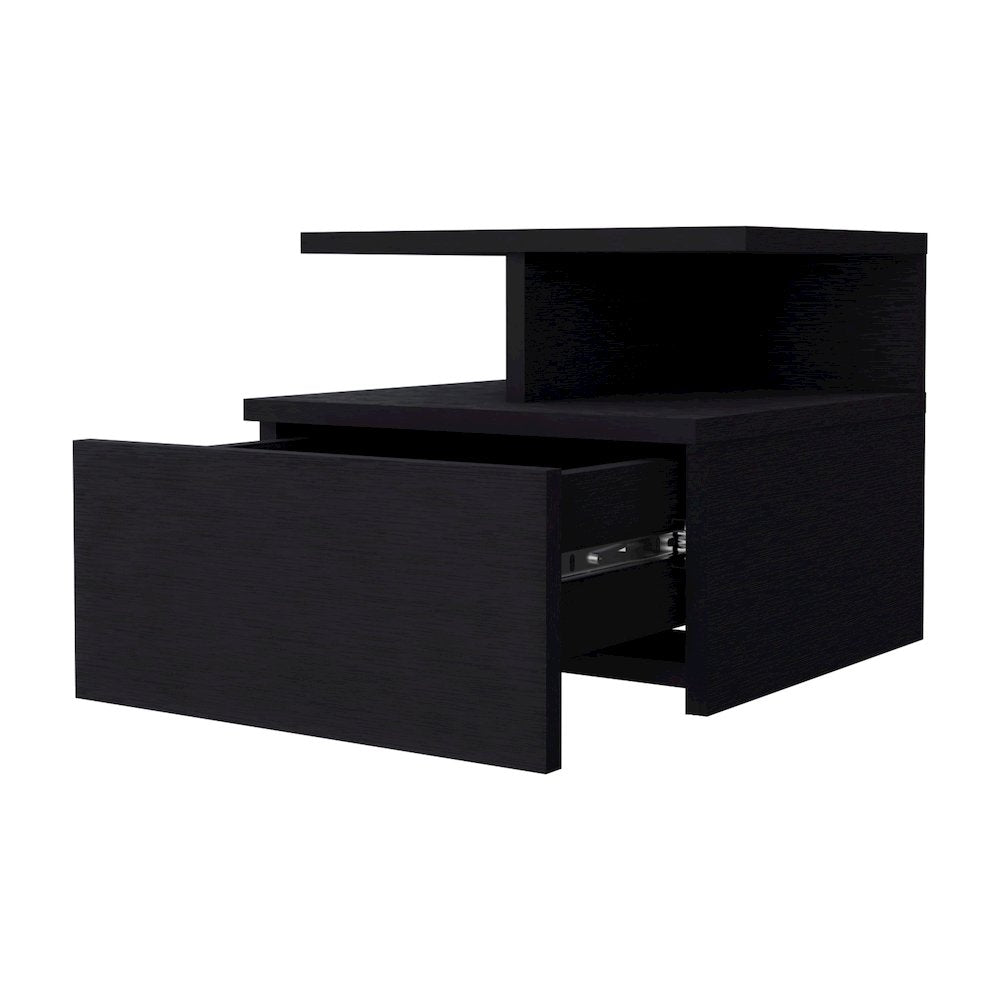 Black 1-Drawer Floating Nightstand