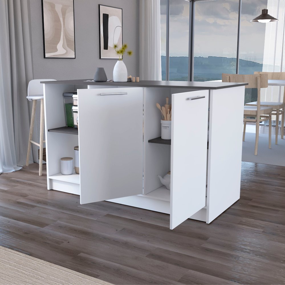 White and Onyx Double Door Cabinets Kitchen Island