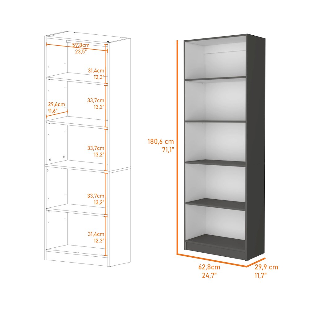 Matt Gray and White 5-Shelf Bookcase
