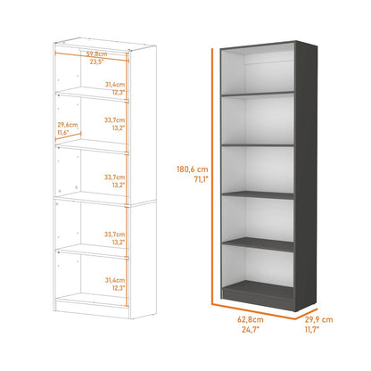 Matt Gray and White 5-Shelf Bookcase