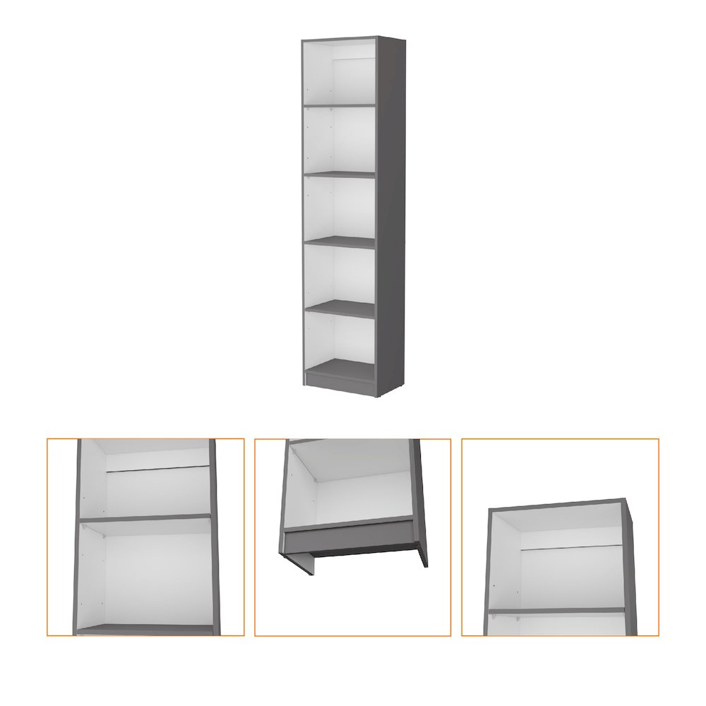 Matt Gray and White 5-Shelf Slim Bookcase