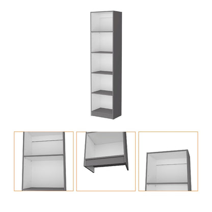 Matt Gray and White 5-Shelf Slim Bookcase
