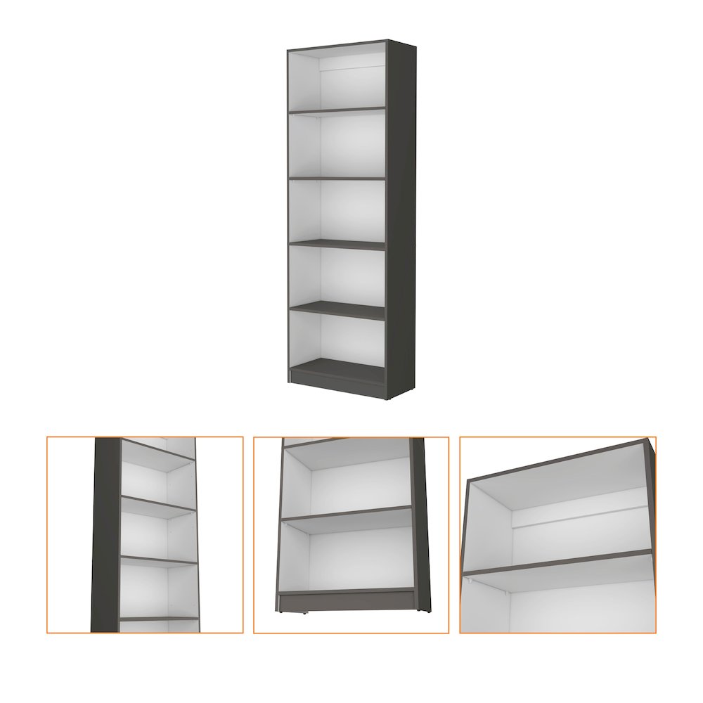 Matt Gray and White 5-Shelf Bookcase