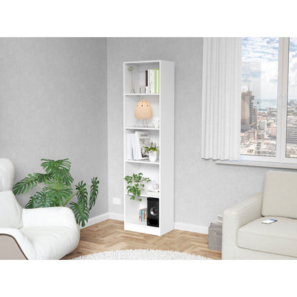 White 5-Shelf Slim Bookcase