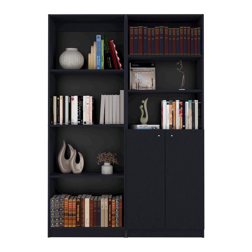 Black 2 Piece Living Room Set with 2 Bookcases