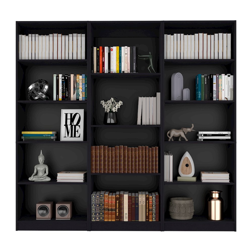 Black 3 Piece Living Room Set with 3 Bookcases