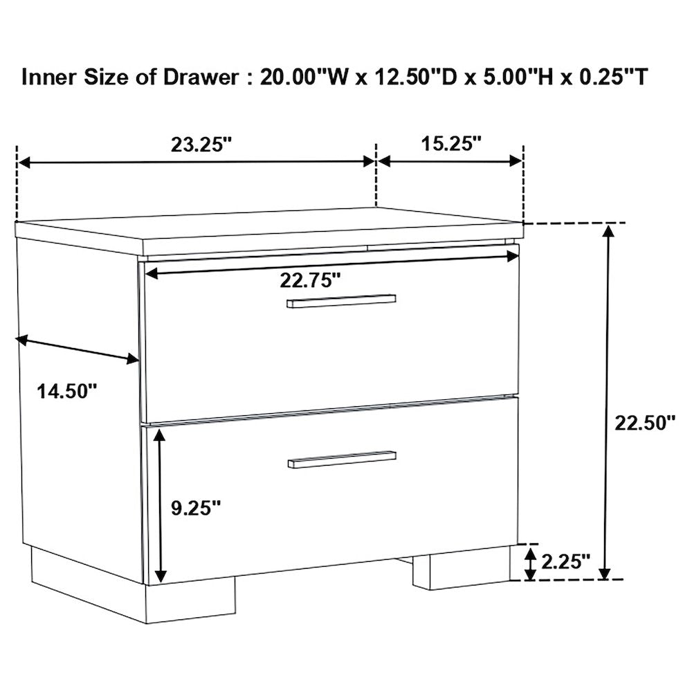 Dulcey White High Gloss 2-drawer Nightstand