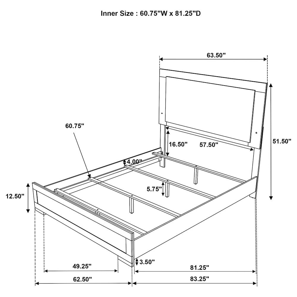 Lincoln Natural and White Wood Queen LED Panel Bed