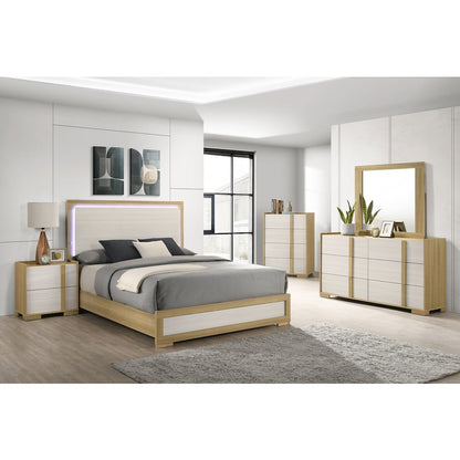 Lincoln Natural and White Wood Queen LED Panel Bed