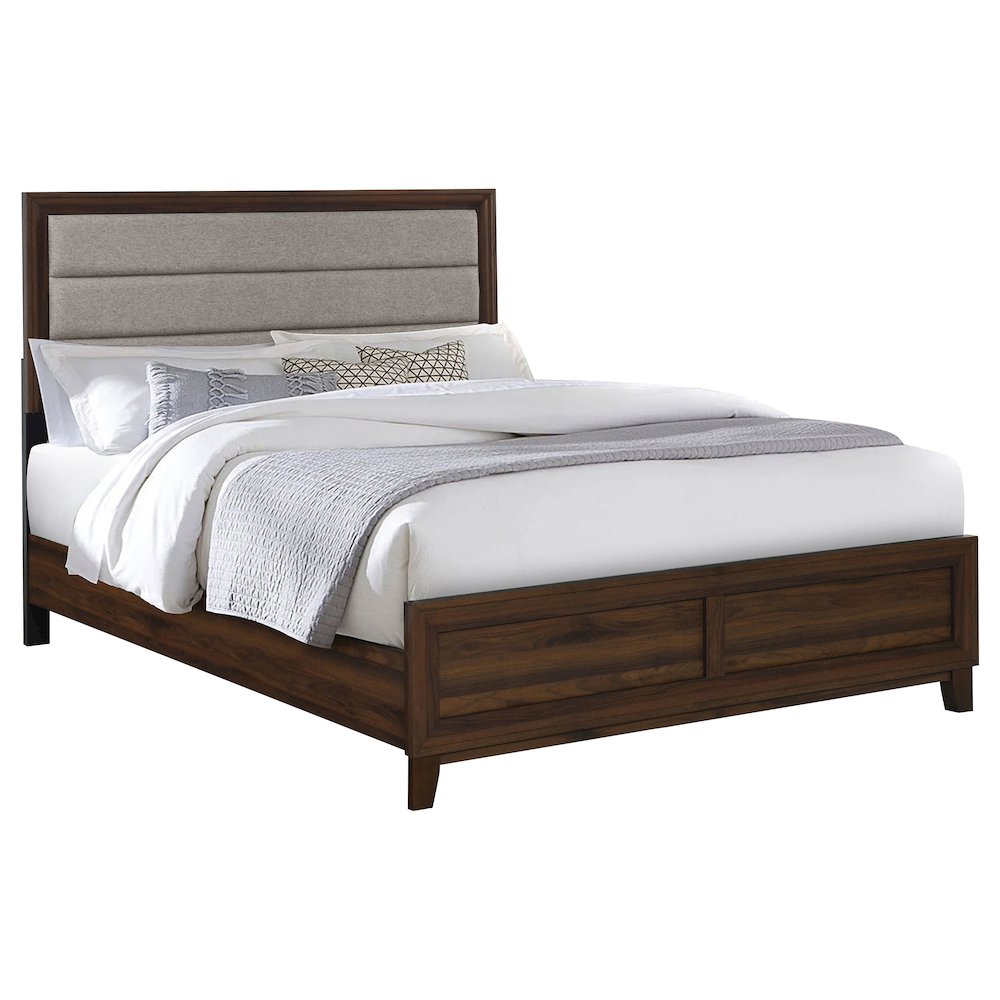 Anza Walnut Upholstered Queen Bed