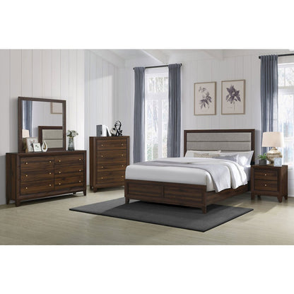 Anza Walnut Upholstered Queen Bed