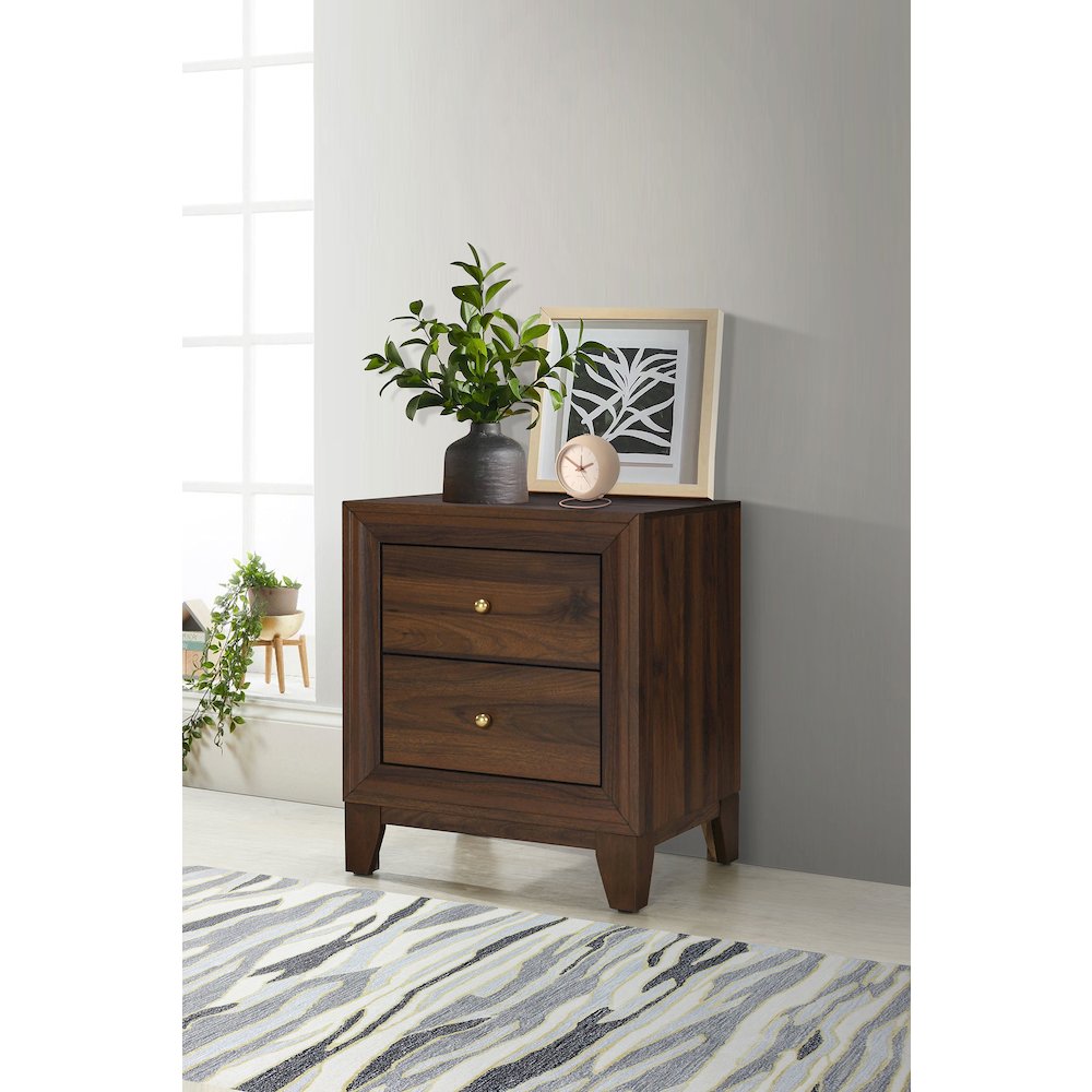 Anza Walnut 2-drawer Nightstand Bedside Table