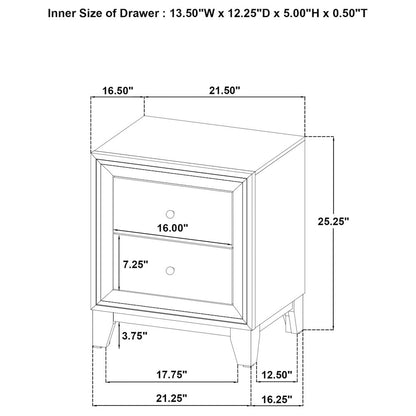 Anza Walnut 2-drawer Nightstand Bedside Table