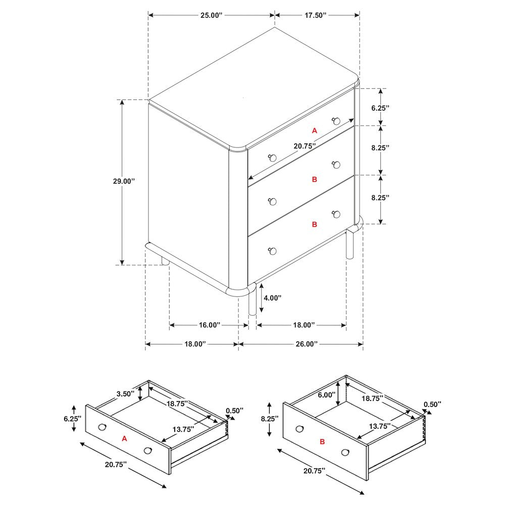 Black 3-Drawer Nightstand