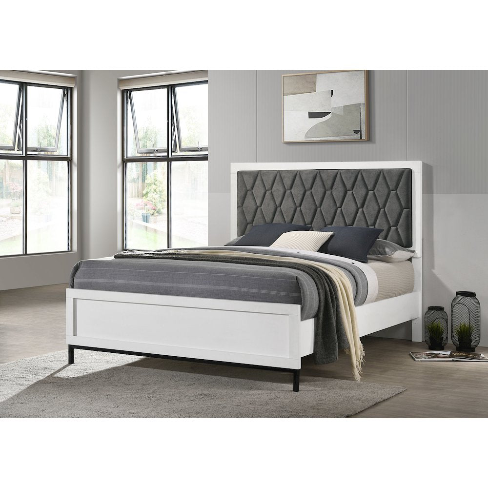 Taraval White Queen Upholstered Panel Bed