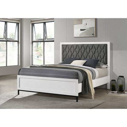Taraval White Queen Upholstered Panel Bed