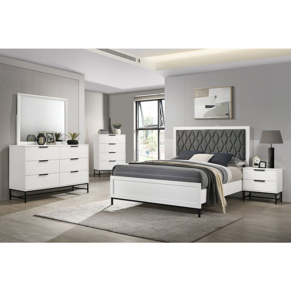 Taraval White Queen Upholstered Panel Bed