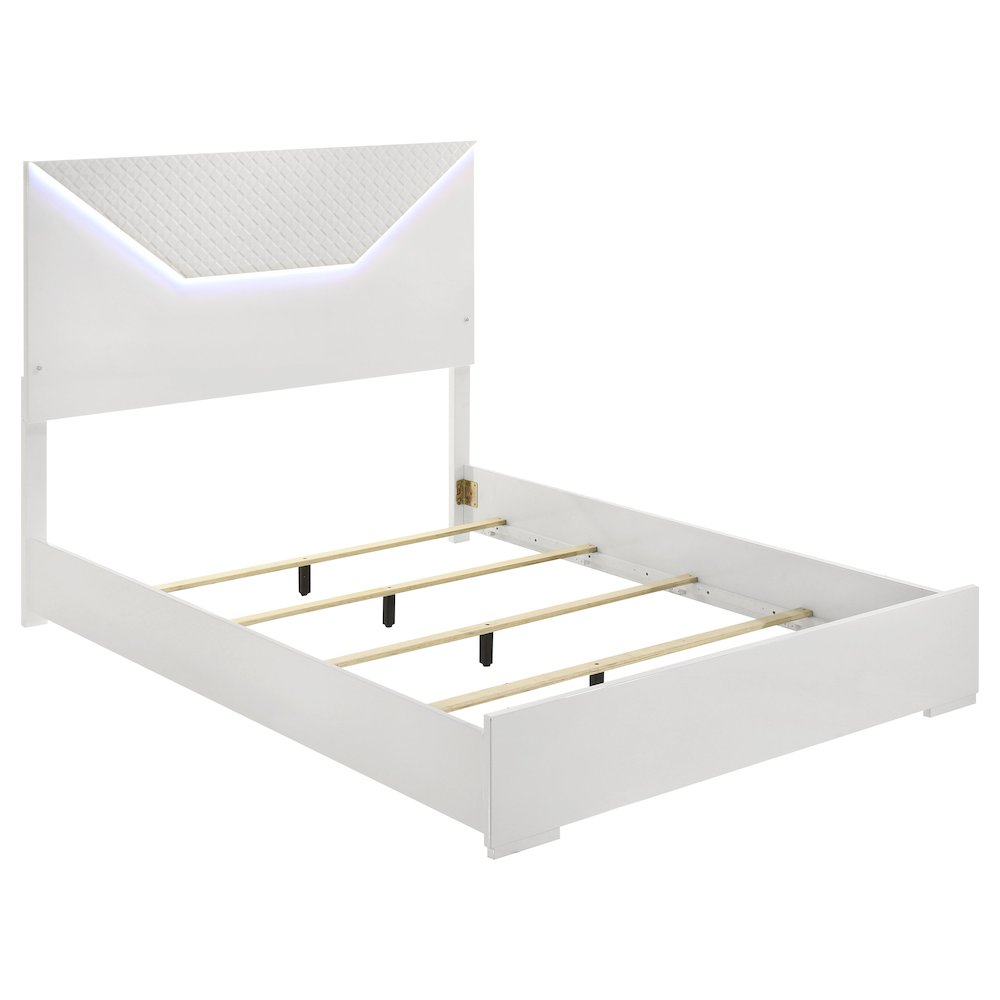 Pierce Queen Panel Bed LED Headboard White High Gloss