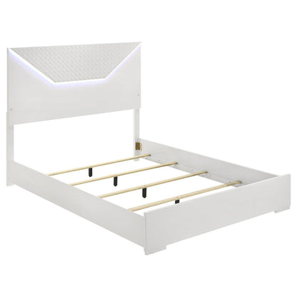 Pierce Queen Panel Bed LED Headboard White High Gloss