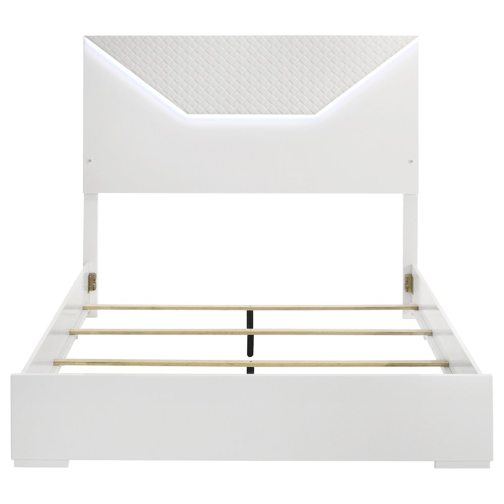 Pierce Queen Panel Bed LED Headboard White High Gloss