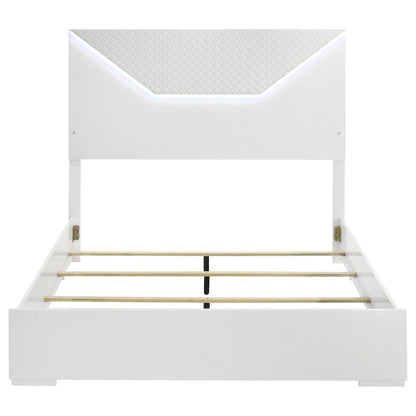 Pierce Queen Panel Bed LED Headboard White High Gloss