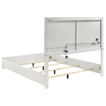 Pierce Queen Panel Bed LED Headboard White High Gloss