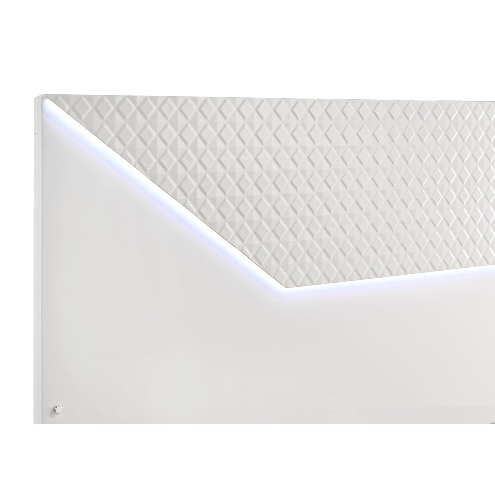 Pierce Queen Panel Bed LED Headboard White High Gloss