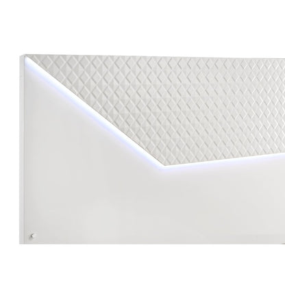 Pierce Queen Panel Bed LED Headboard White High Gloss