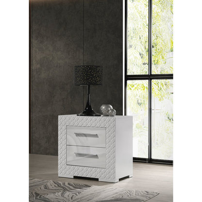 Pierce White High Gloss 2-drawer Nightstand Bedside Table