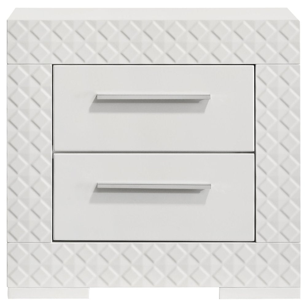 Pierce White High Gloss 2-drawer Nightstand Bedside Table
