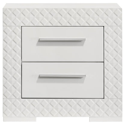 Pierce White High Gloss 2-drawer Nightstand Bedside Table