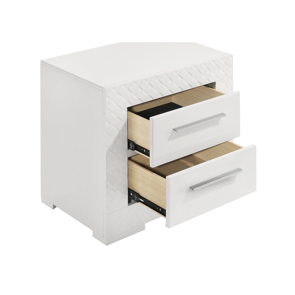 Pierce White High Gloss 2-drawer Nightstand Bedside Table
