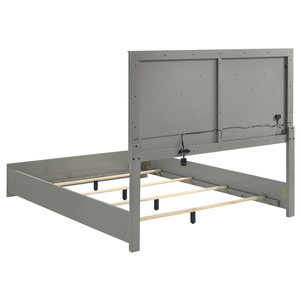 Pierce Grey High Gloss Queen Panel Bed LED Headboard