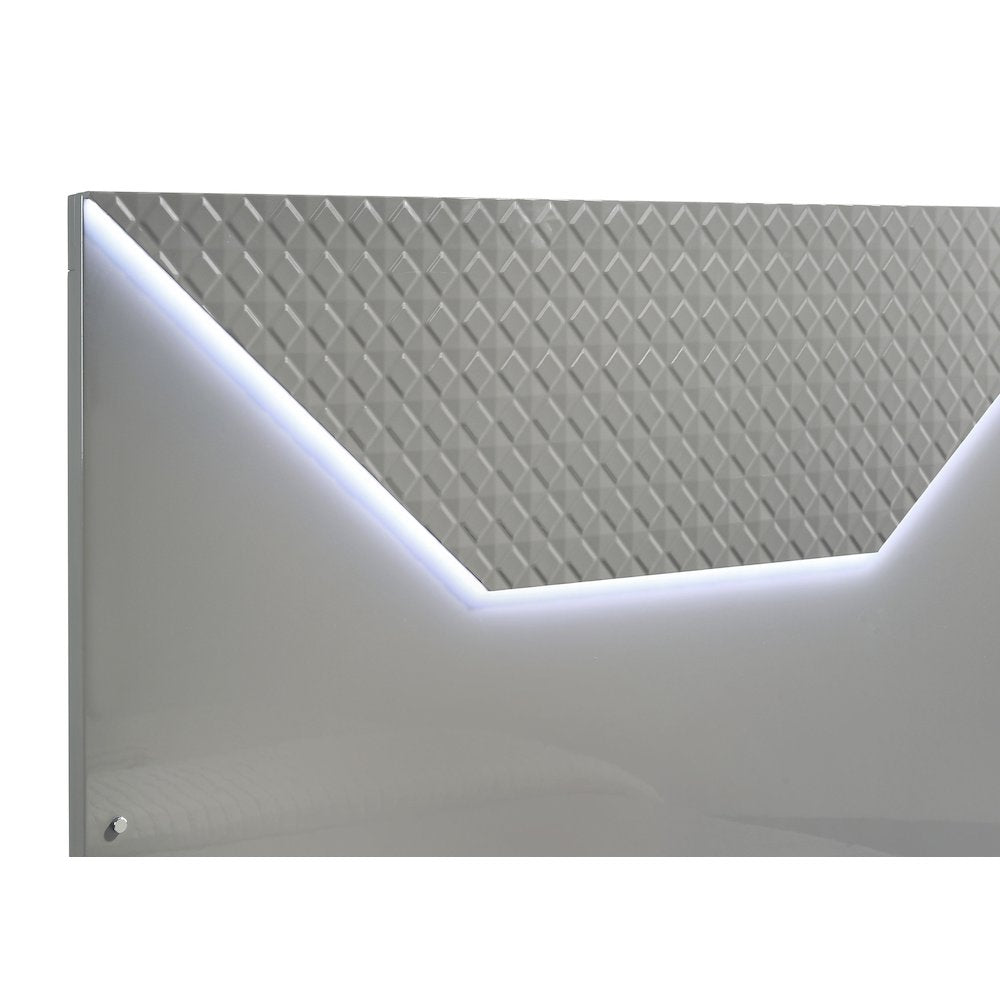 Pierce Grey High Gloss Queen Panel Bed LED Headboard