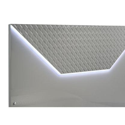 Pierce Grey High Gloss Queen Panel Bed LED Headboard