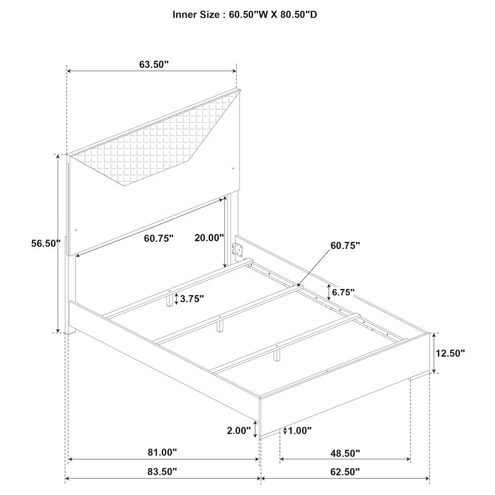 Pierce Grey High Gloss Queen Panel Bed LED Headboard